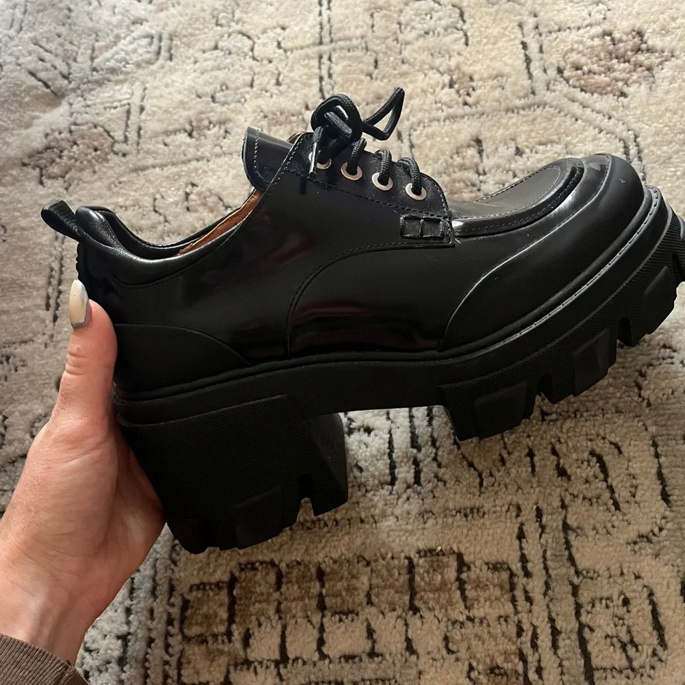 Ganni black leather platform brogues sz 38 - Picture 4 of 7